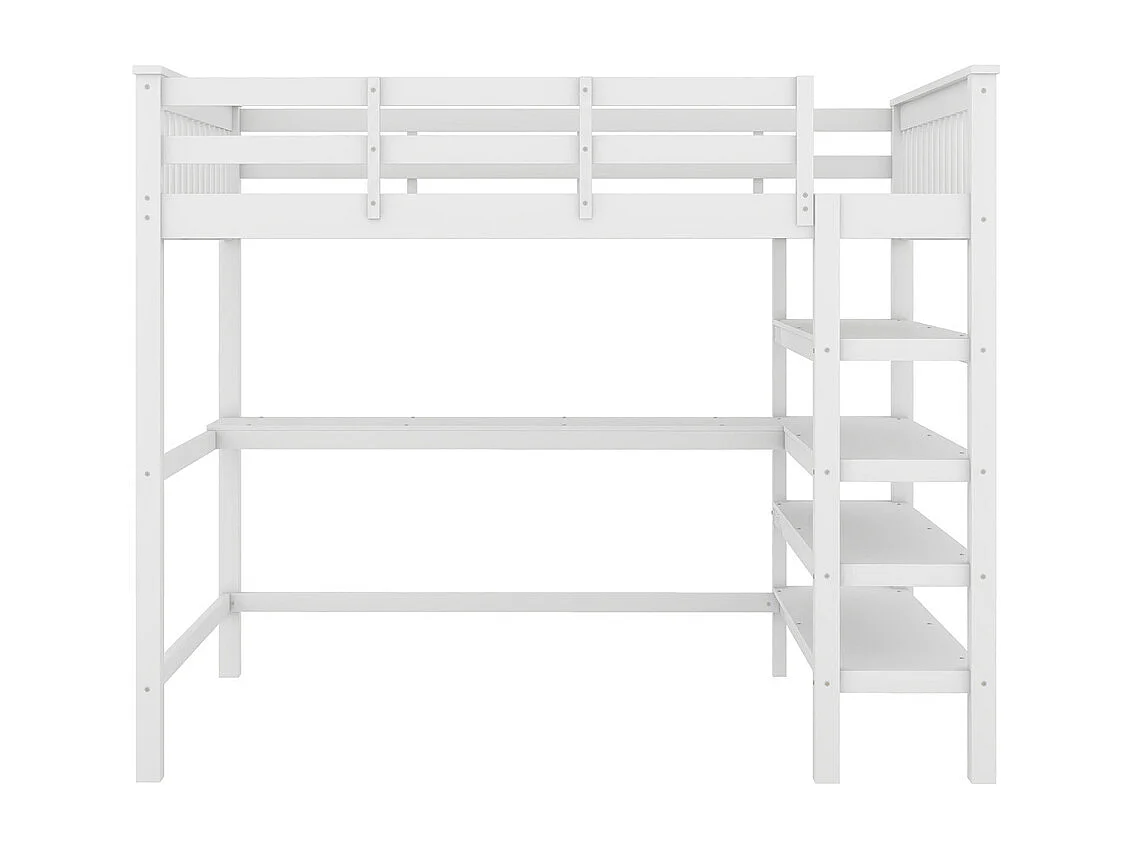 Lit jeune lit 140x200 cm lit simple avec compartiments de rangement et bureau sous le lit pin blanc