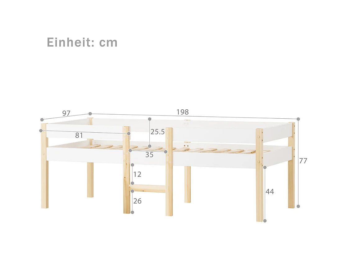 Lit jeune lit 90x190 cm lit enfant à lattes en bois lit protection contre les chutes lit simple bois massif blanc