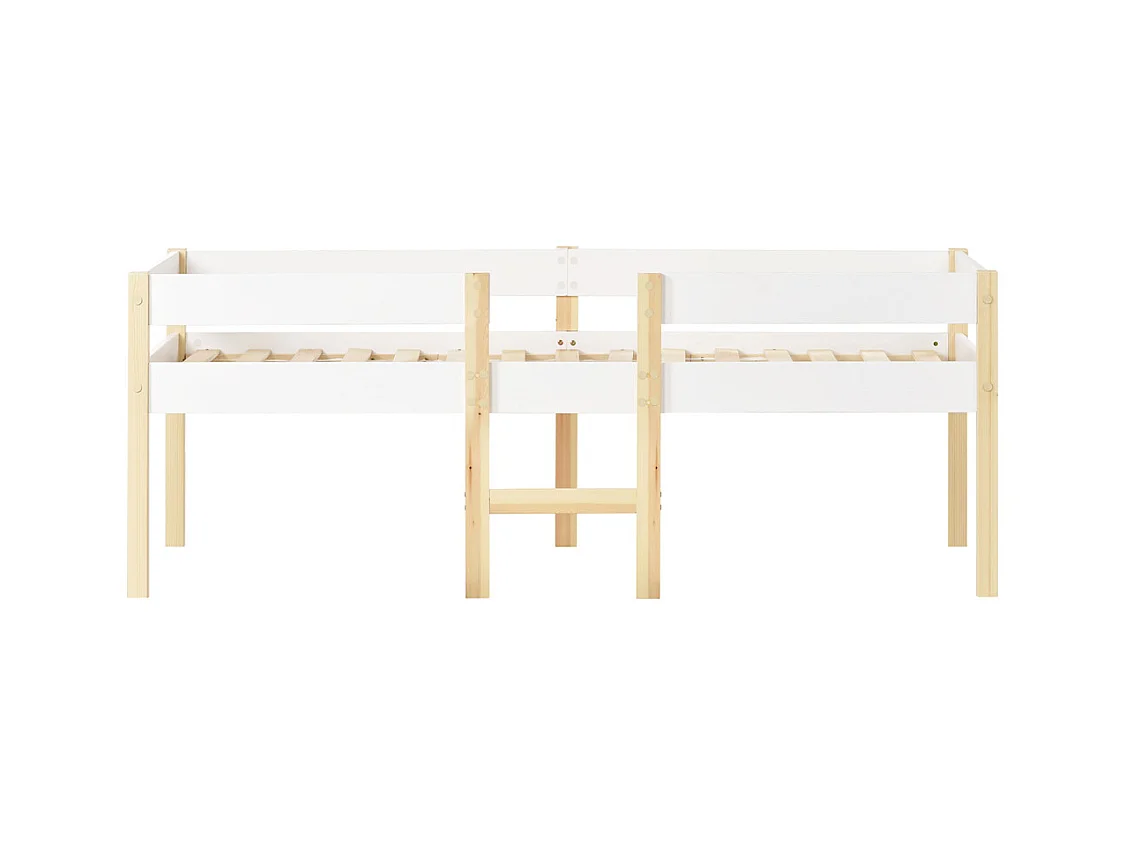 Lit jeune lit 90x190 cm lit enfant à lattes en bois lit protection contre les chutes lit simple bois massif blanc