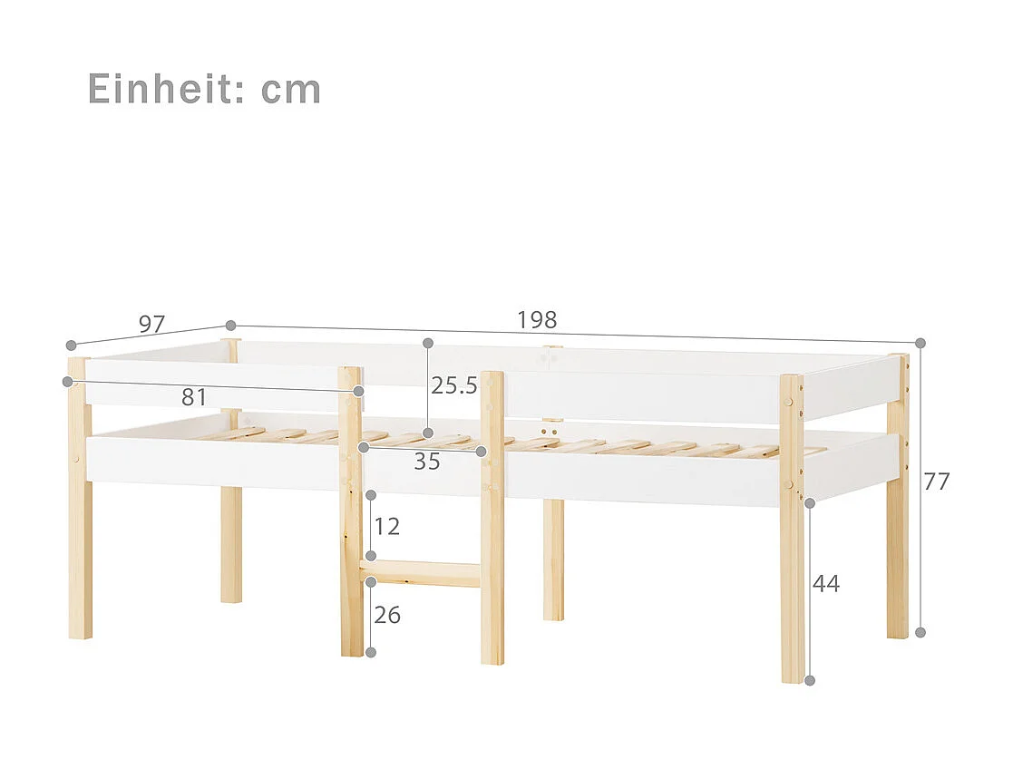 Lit jeune lit 90x190 cm lit enfant à lattes en bois lit protection contre les chutes lit simple bois massif blanc
