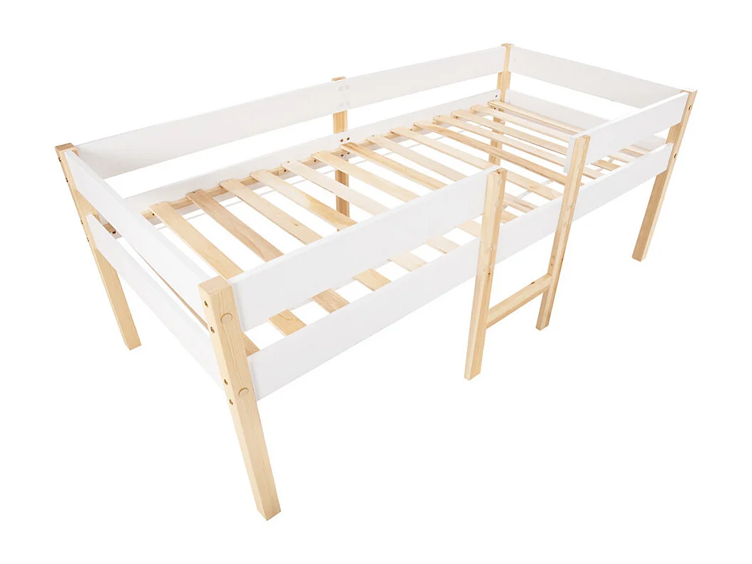 Lit jeune lit 90x190 cm lit enfant à lattes en bois lit protection contre les chutes lit simple bois massif blanc