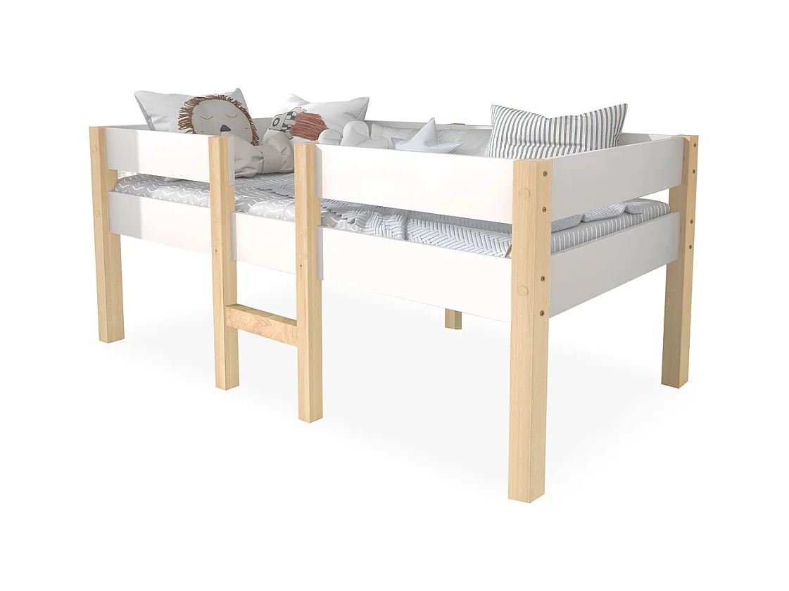 Lit jeune lit 90x200 cm lit enfant à lattes en bois lit protection contre les chutes lit simple bois massif blanc