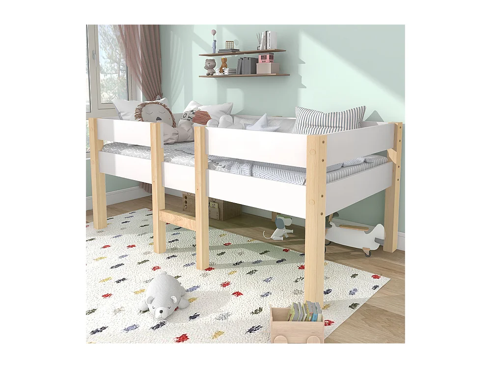 Lit jeune lit 90x200 cm lit enfant à lattes en bois lit protection contre les chutes lit simple bois massif blanc