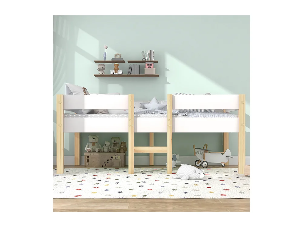 Lit jeune lit 90x200 cm lit enfant à lattes en bois lit protection contre les chutes lit simple bois massif blanc