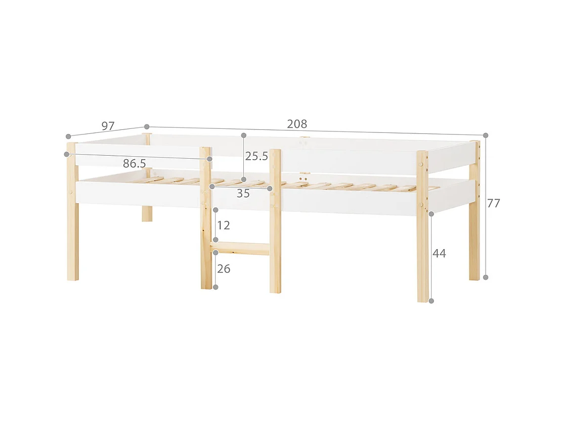 Lit jeune lit 90x200 cm lit enfant à lattes en bois lit protection contre les chutes lit simple bois massif blanc