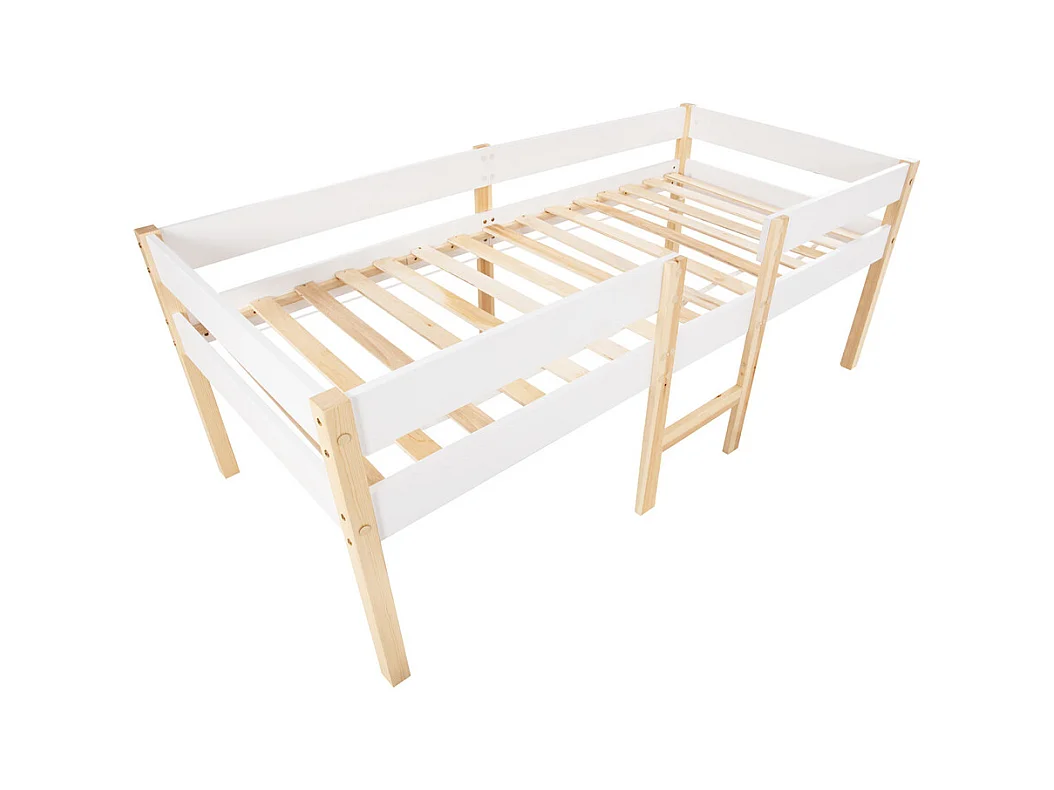 Lit jeune lit 90x200 cm lit enfant à lattes en bois lit protection contre les chutes lit simple bois massif blanc