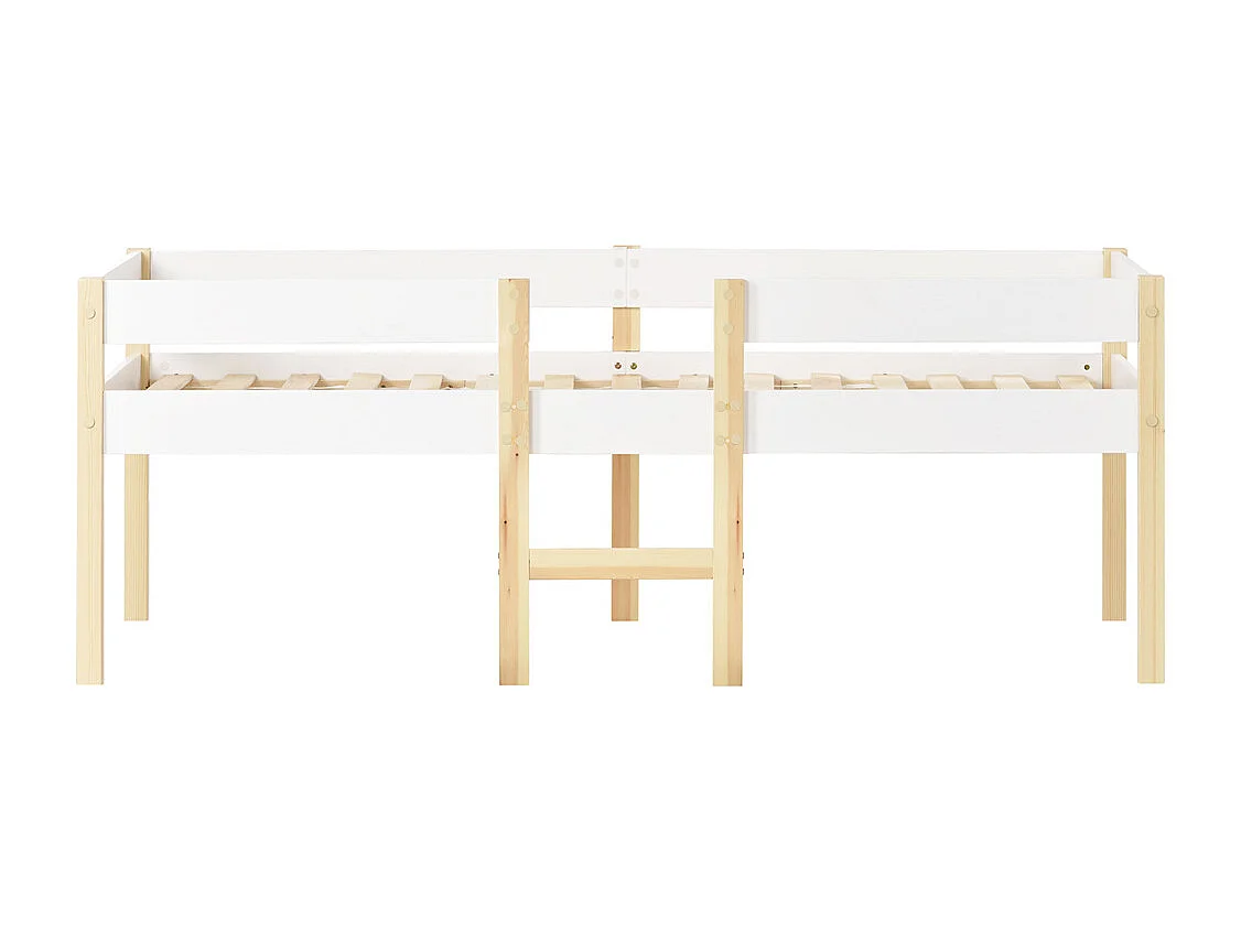 Lit jeune lit 90x200 cm lit enfant à lattes en bois lit protection contre les chutes lit simple bois massif blanc