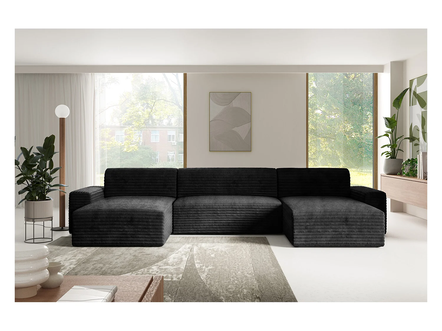 Canapé d’angle COCO U avec fonction de couchage Couleur : TILIA 100