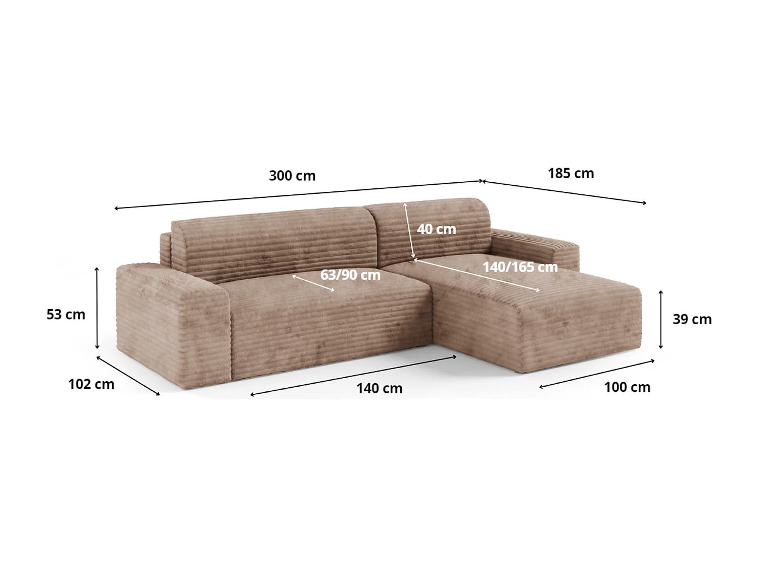 Canapé d’angle COCO L avec fonction de couchage Couleur : TILIA 90