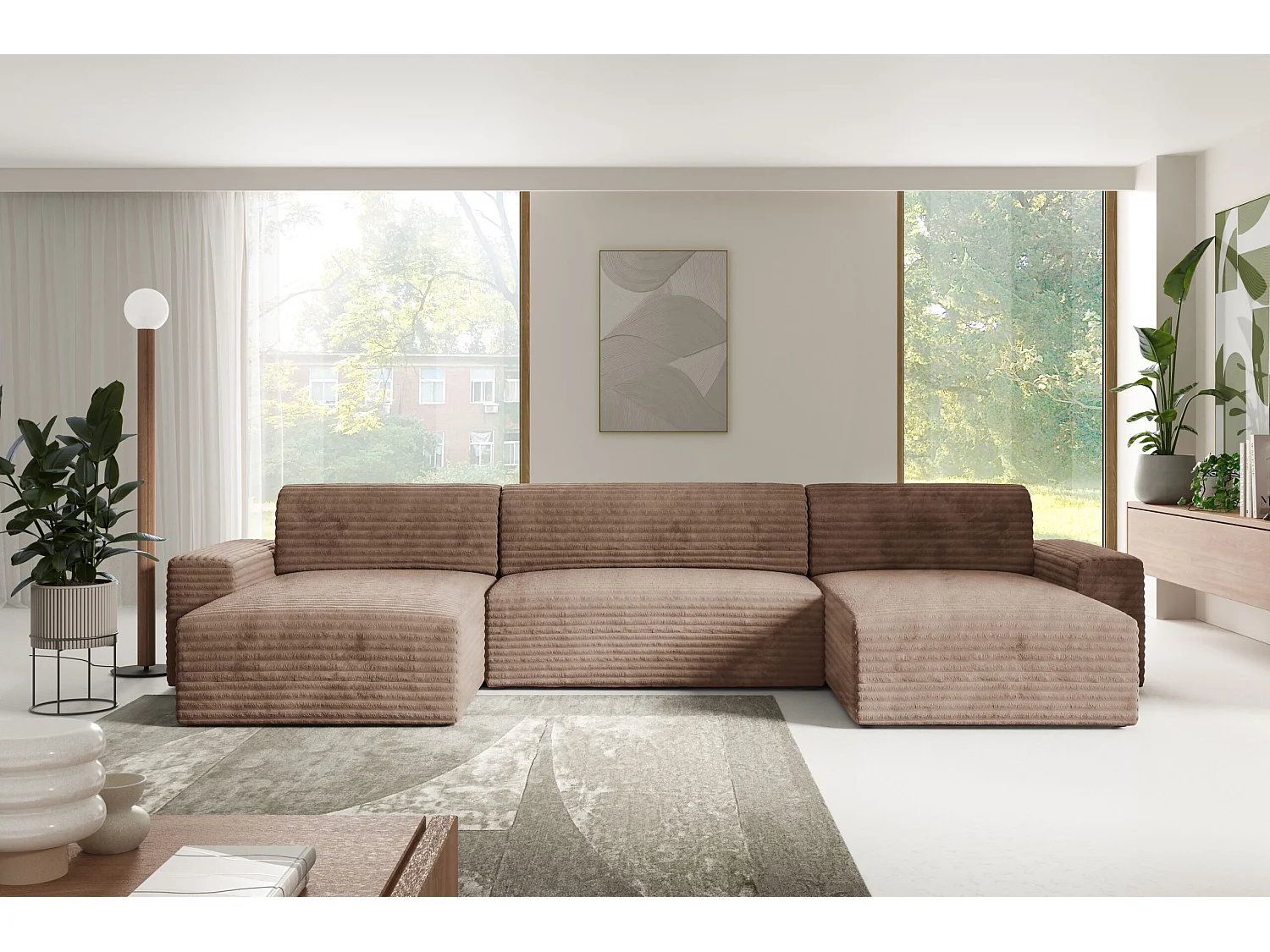 Canapé d’angle COCO U avec fonction de couchage Couleur : TILIA 17