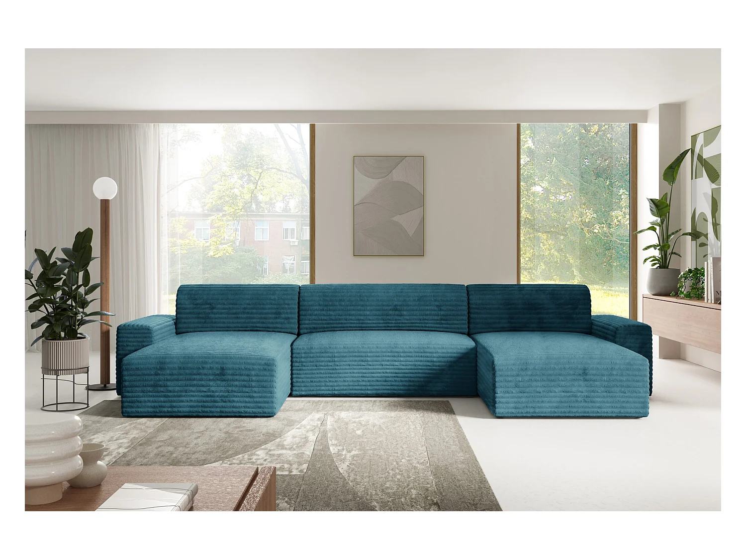 Canapé d’angle COCO U avec fonction de couchage Couleur : TILIA 75