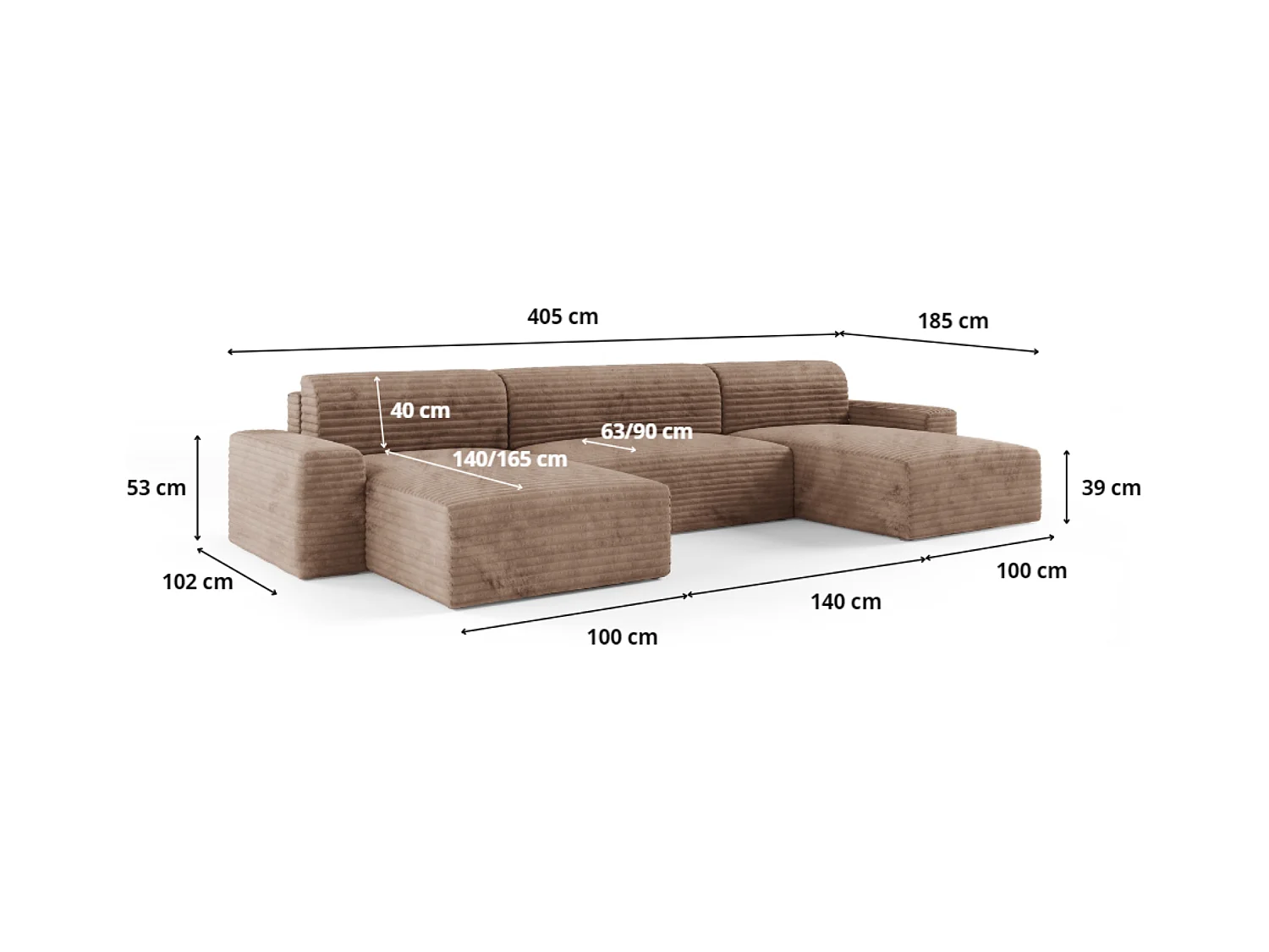 Canapé d’angle COCO U avec fonction de couchage Couleur : TILIA 75