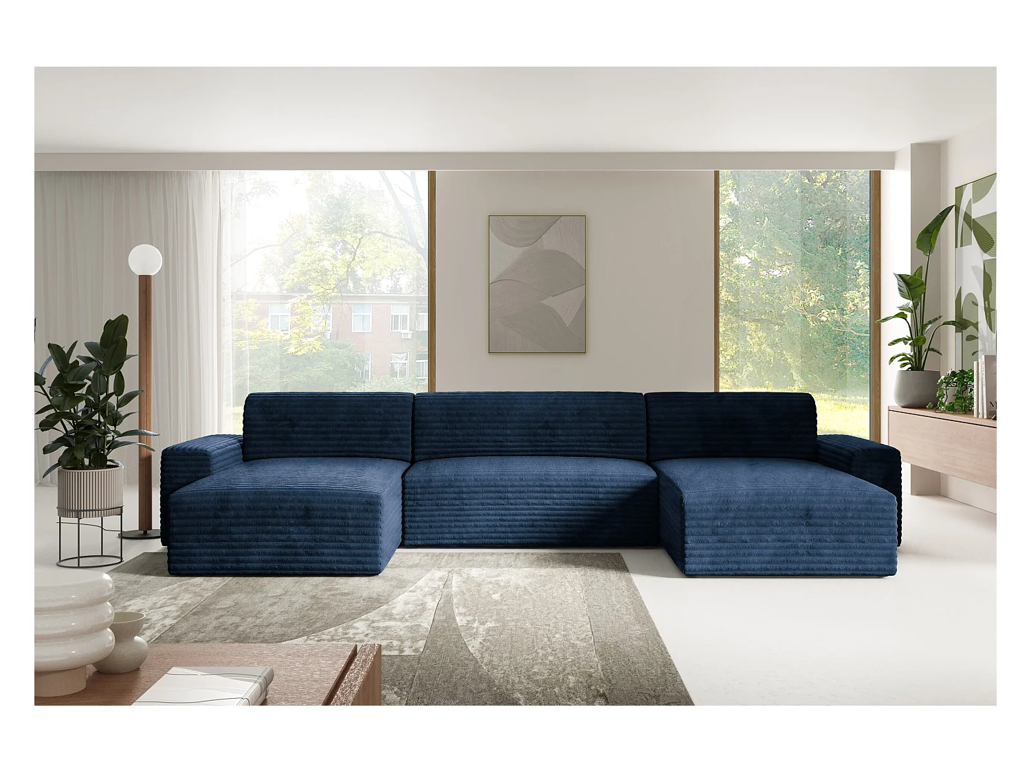 Canapé d’angle COCO U avec fonction de couchage Couleur : TILIA 77