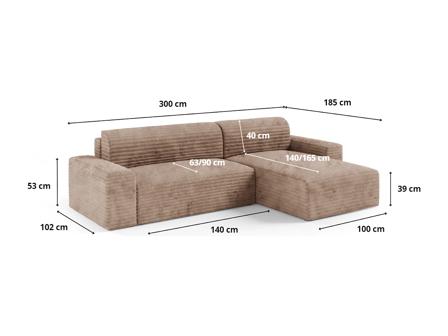 Canapé d’angle COCO L avec fonction de couchage Couleur : TILIA 75