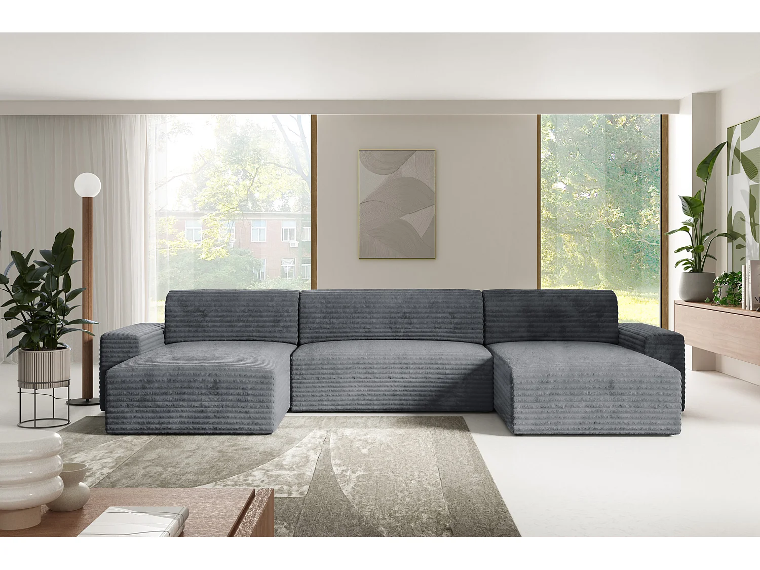 Canapé d’angle COCO U avec fonction de couchage Couleur : TILIA 90