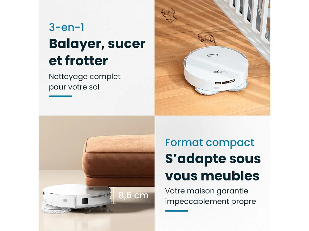 Robot aspirateur laveur connecté eziclean® All In One Z15 Pro Ultimate