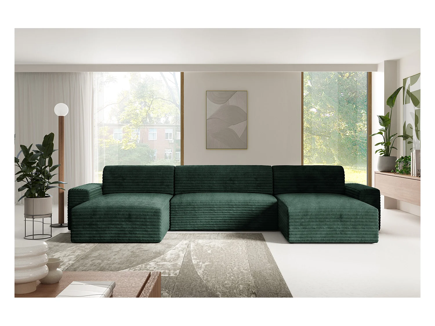 Canapé d’angle COCO U avec fonction de couchage Couleur : TILIA 39