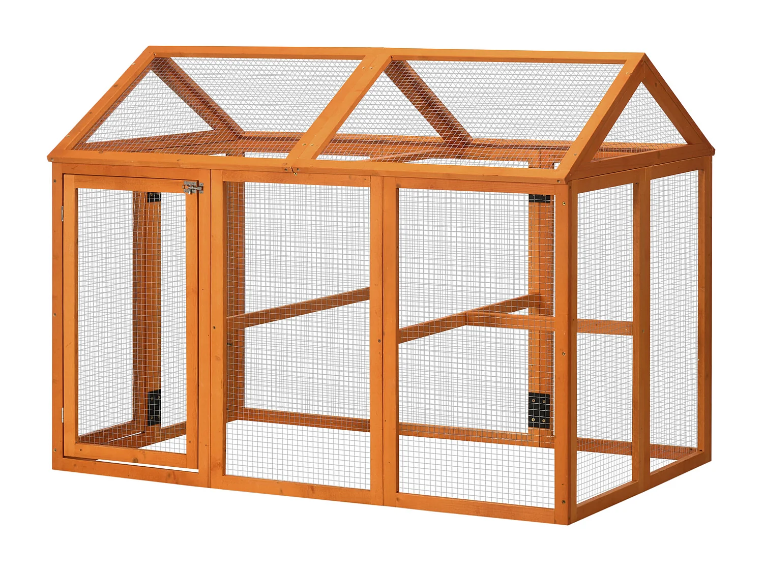 Gabbia per galline in legno con 2 porte e rete in metallo 140x88.5x106cm
