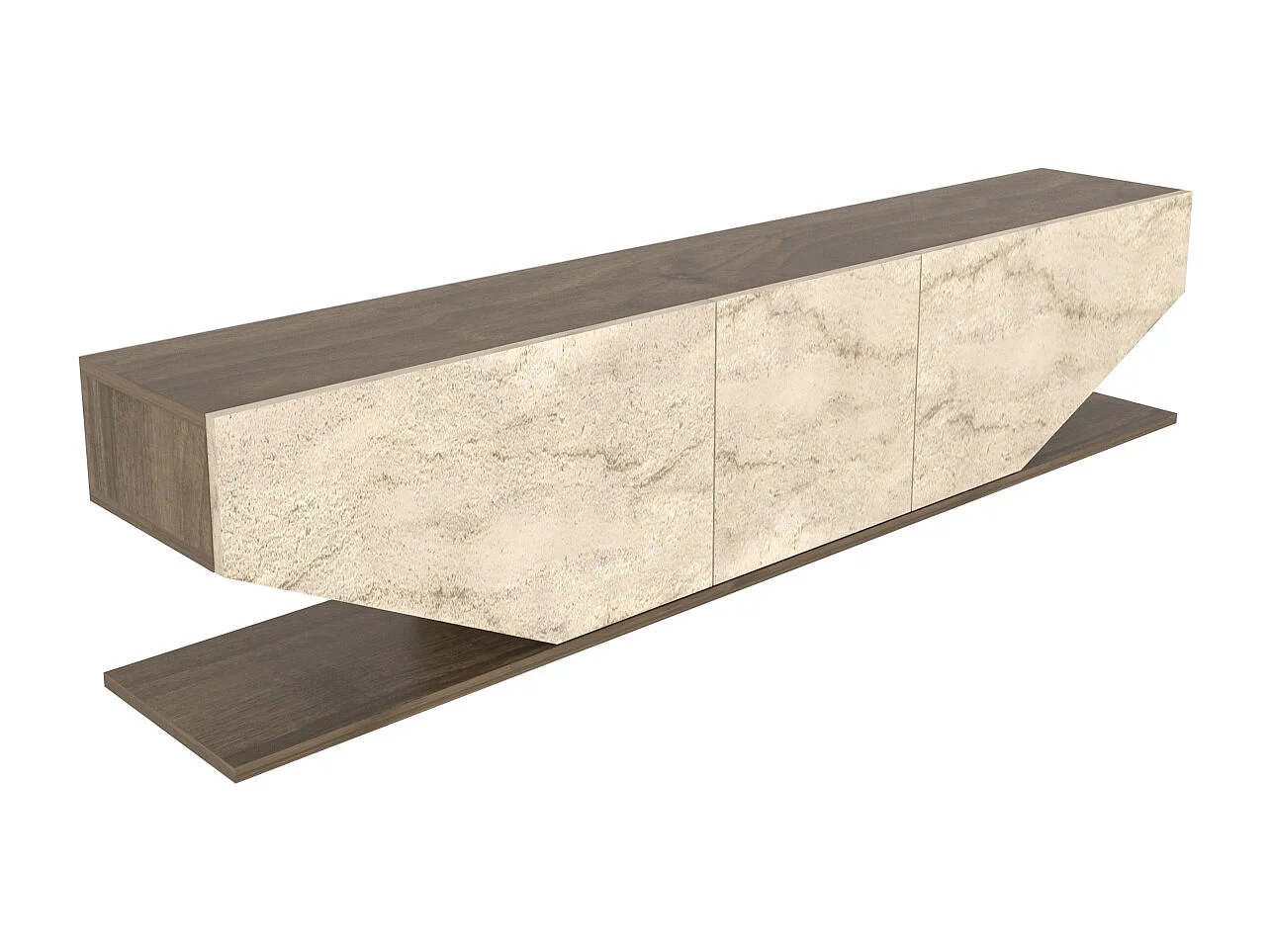 Meuble TV Pearl De 180 Cm Avec Des Armoires En Style Ailes (noyer Et Travertine)