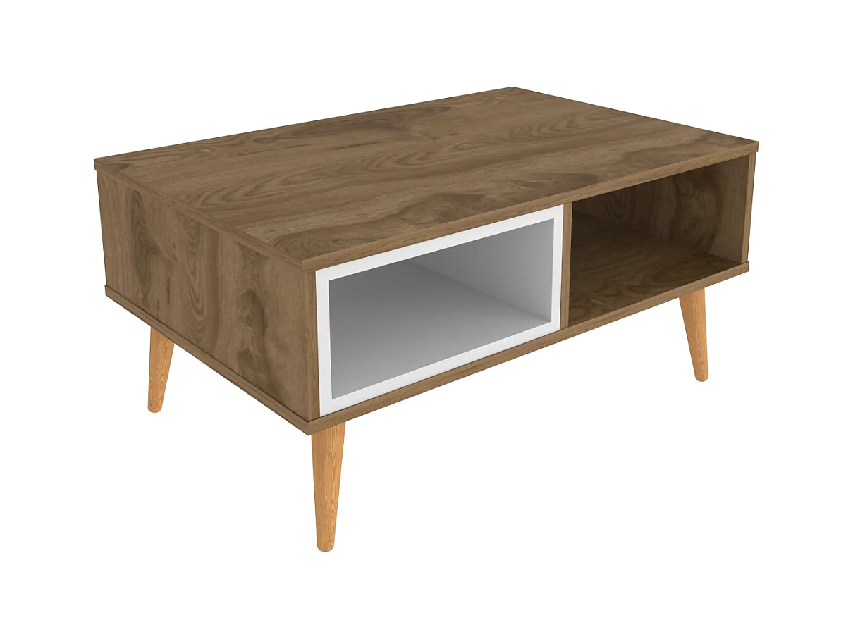 Table basse Oberon 90 x 60 cm – Design rectangulaire avec surface extensible (Oud et Blanc)