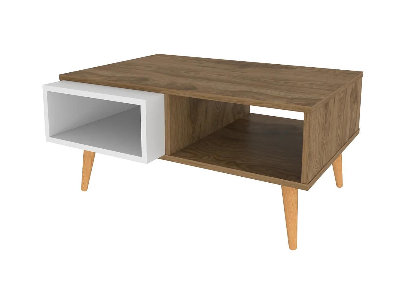 Table basse Oberon 90 x 60 cm – Design rectangulaire avec surface extensible (Oud et Blanc)