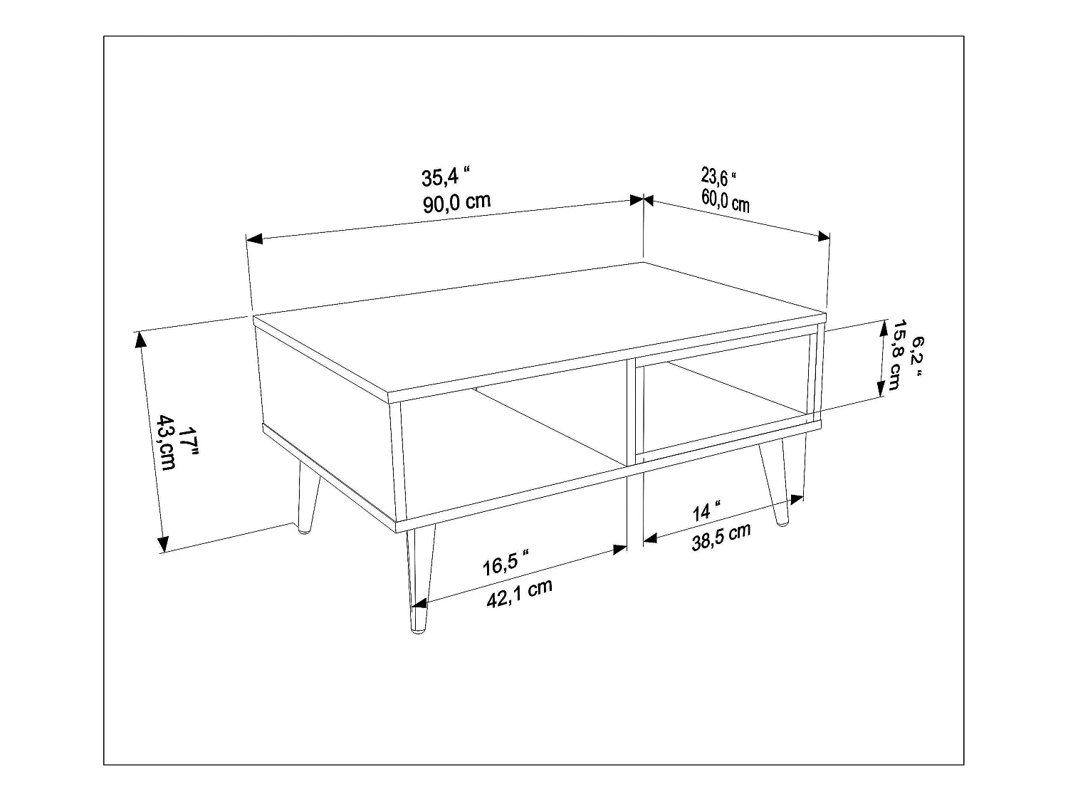 Table basse Oberon 90 x 60 cm – Design rectangulaire avec surface extensible (Oud et Blanc)