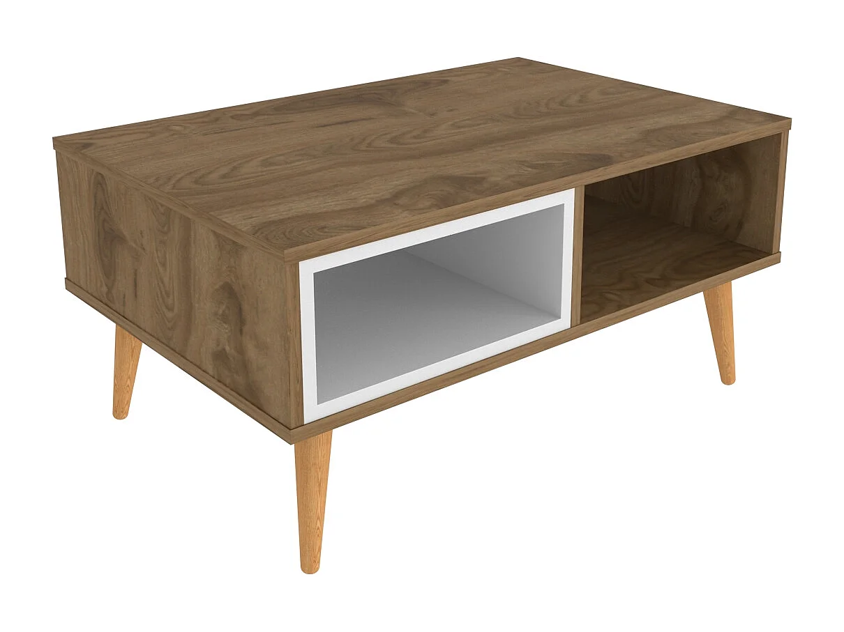 Table basse Oberon 90 x 60 cm – Design rectangulaire avec surface extensible (Oud et Blanc)