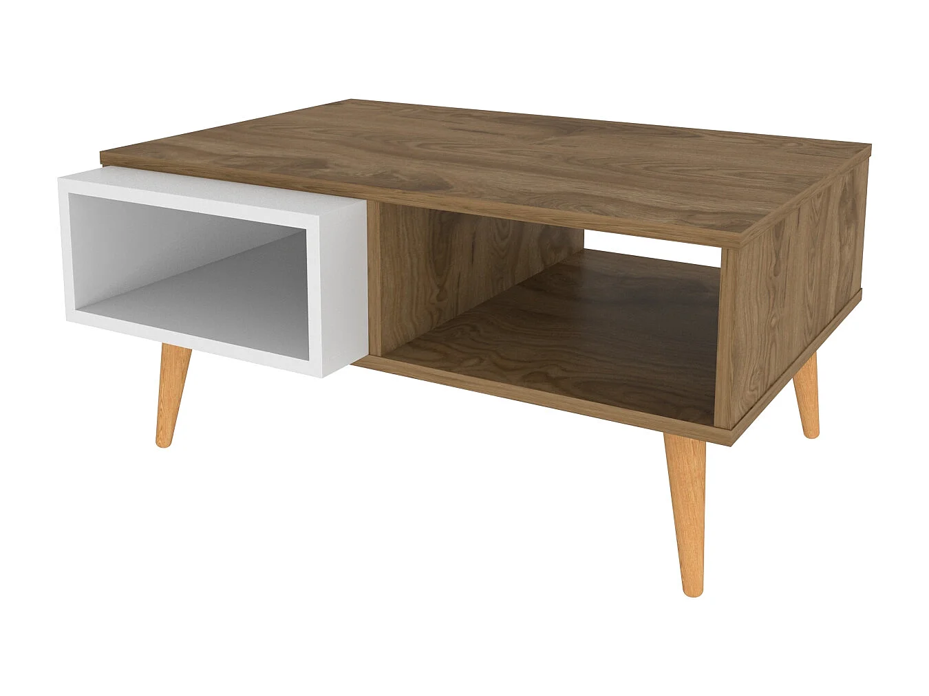 Table basse Oberon 90 x 60 cm – Design rectangulaire avec surface extensible (Oud et Blanc)