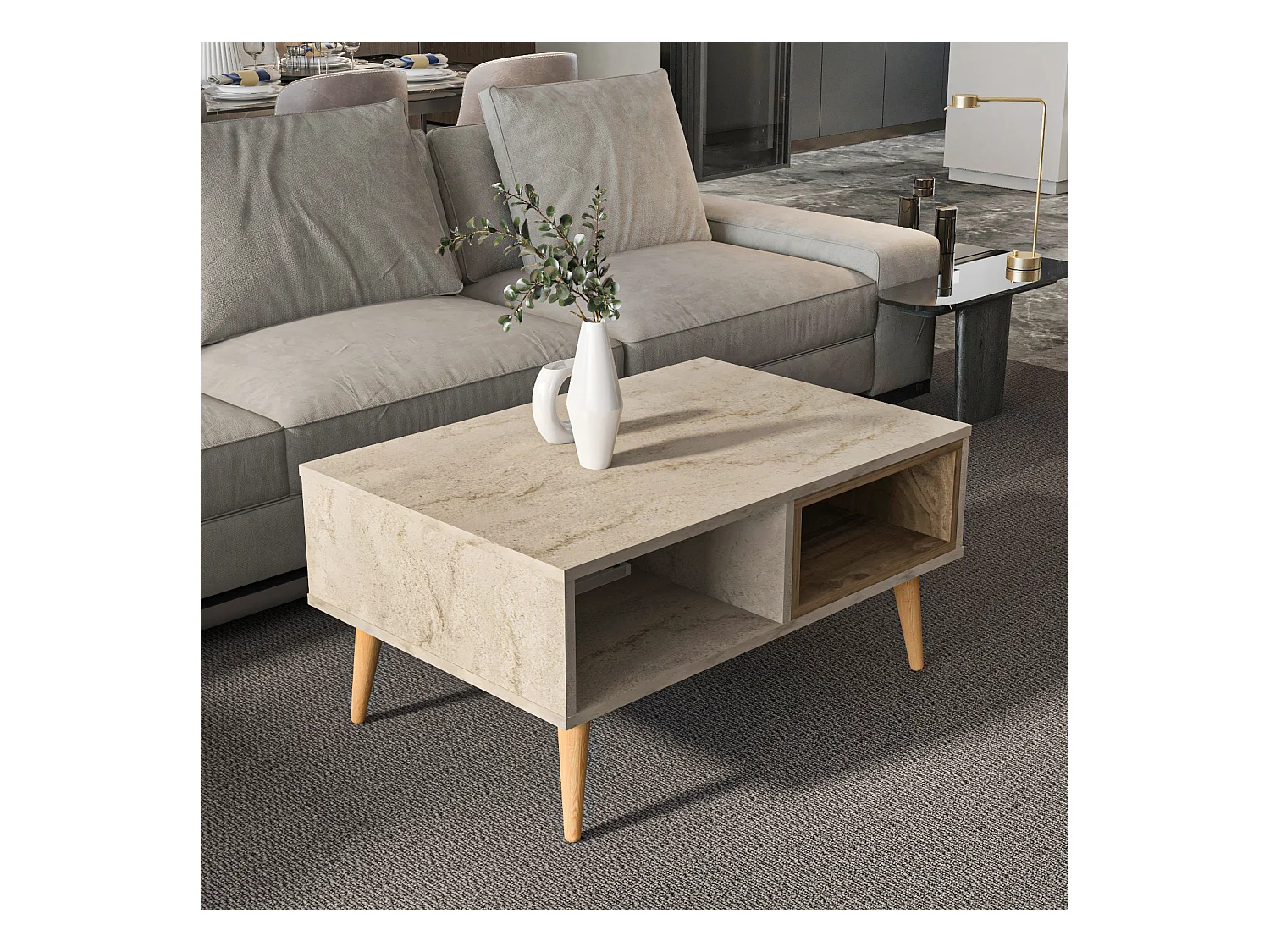 Table Basse Oberon 90 X 60 Cm – Design Rectangulaire Avec Surface Extensible (Traverter Walnut)