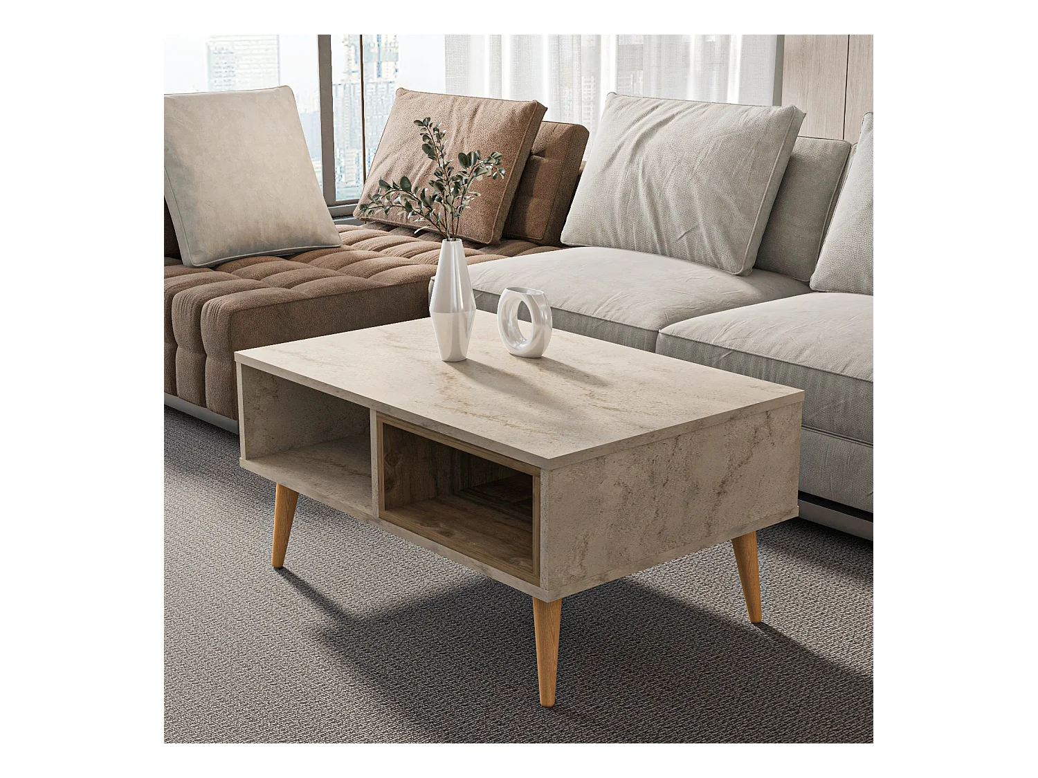Table Basse Oberon 90 X 60 Cm – Design Rectangulaire Avec Surface Extensible (Traverter Walnut)