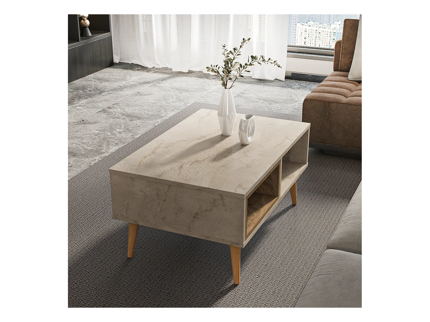 Table Basse Oberon 90 X 60 Cm – Design Rectangulaire Avec Surface Extensible (Traverter Walnut)