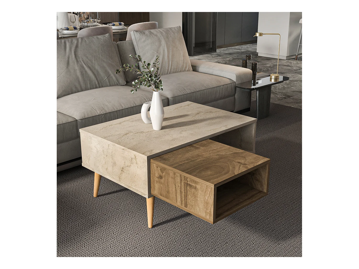Table Basse Oberon 90 X 60 Cm – Design Rectangulaire Avec Surface Extensible (Traverter Walnut)