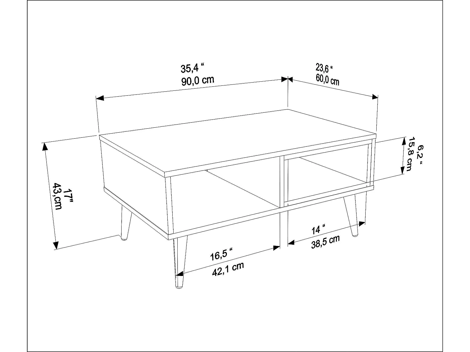 Table Basse Oberon 90 X 60 Cm – Design Rectangulaire Avec Surface Extensible (Traverter Walnut)