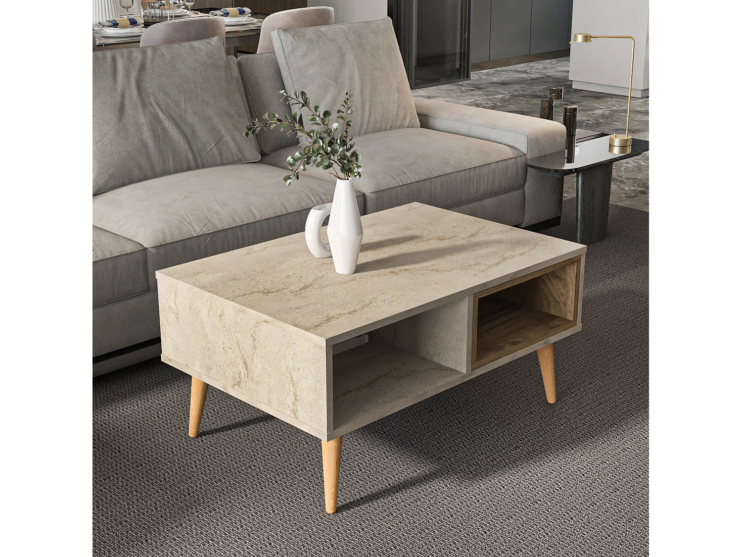 Table Basse Oberon 90 X 60 Cm – Design Rectangulaire Avec Surface Extensible (Traverter Walnut)