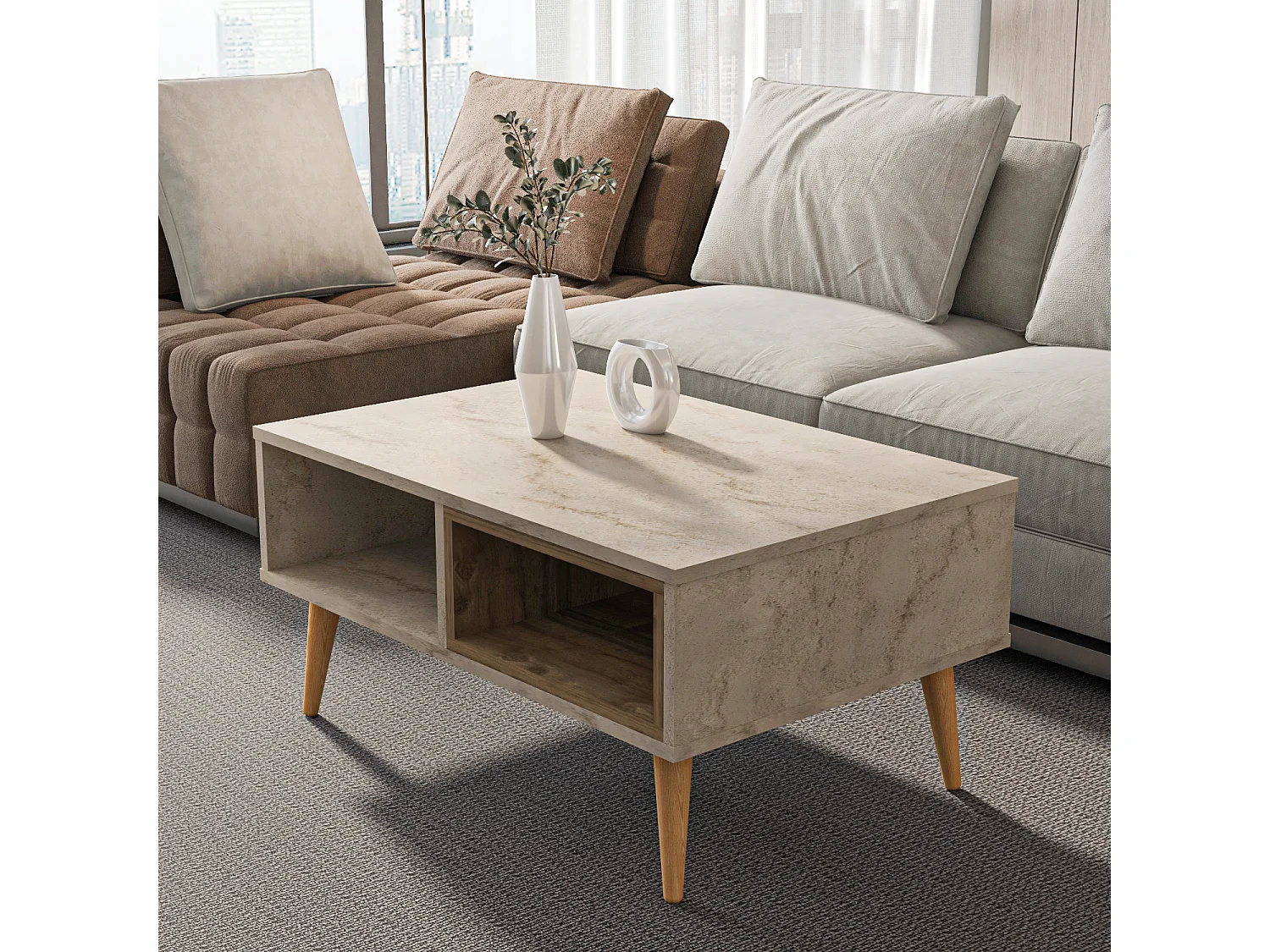 Table Basse Oberon 90 X 60 Cm – Design Rectangulaire Avec Surface Extensible (Traverter Walnut)