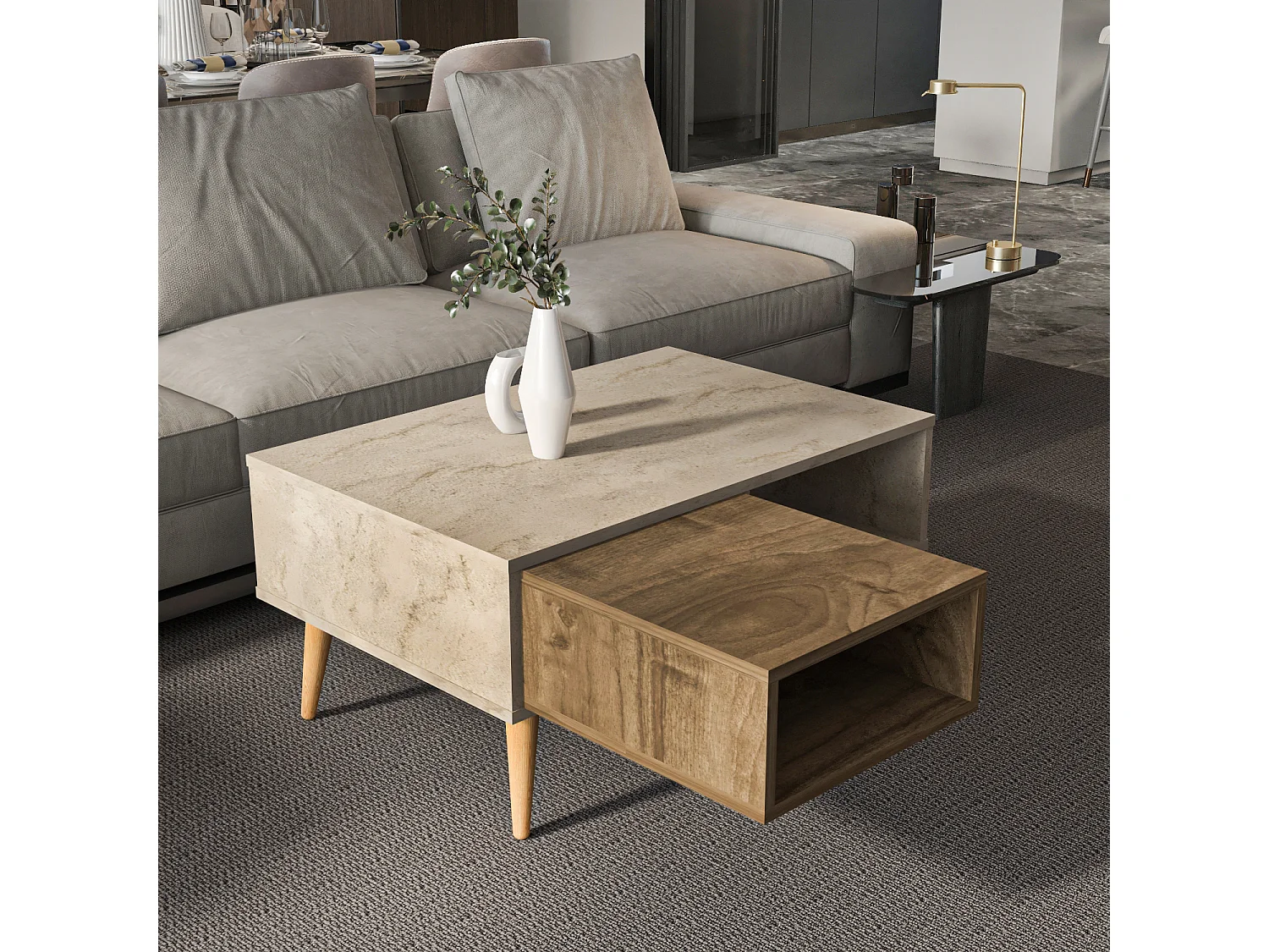 Table Basse Oberon 90 X 60 Cm – Design Rectangulaire Avec Surface Extensible (Traverter Walnut)