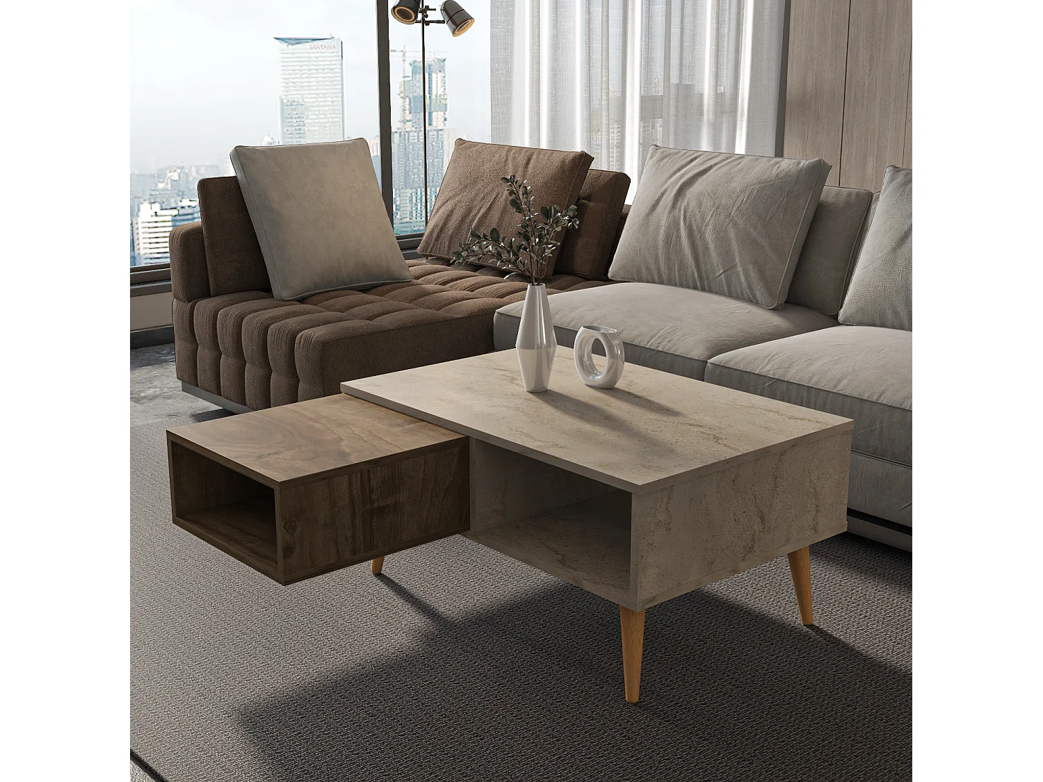 Table Basse Oberon 90 X 60 Cm – Design Rectangulaire Avec Surface Extensible (Traverter Walnut)