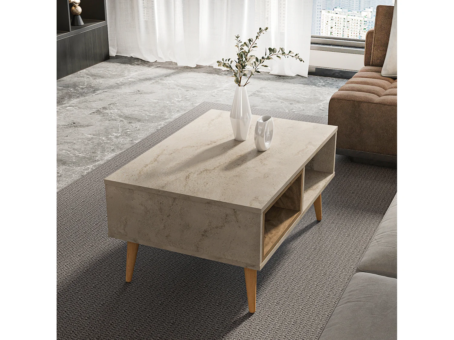 Couchtisch Oberon Travertin Walnu