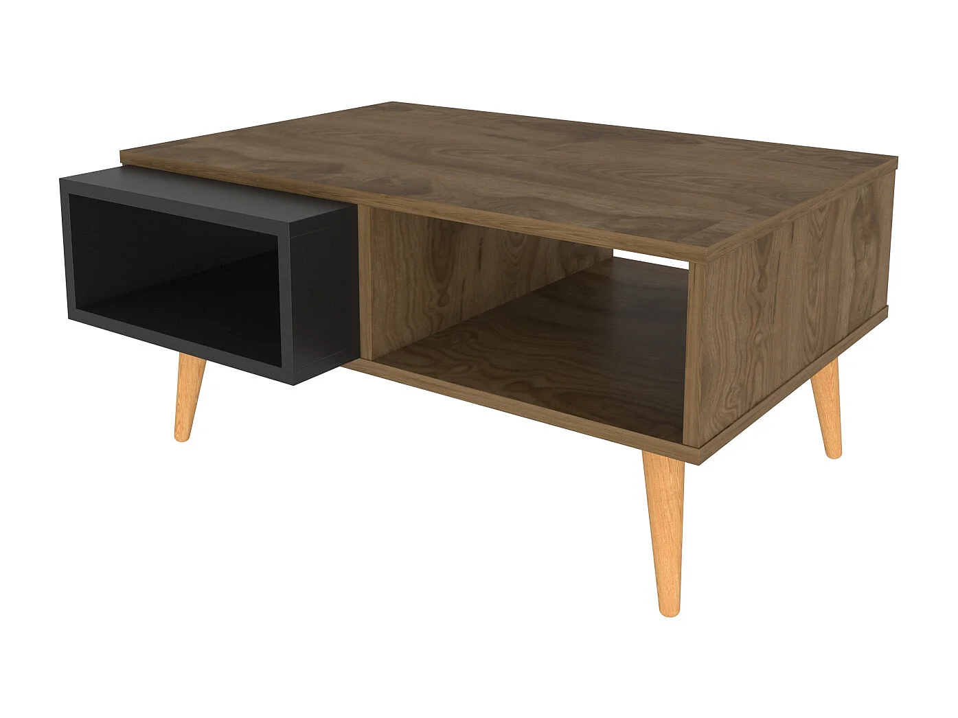 Table basse Oberon 90 x 60 cm – Design rectangulaire avec surface extensible (Oud et Noir)