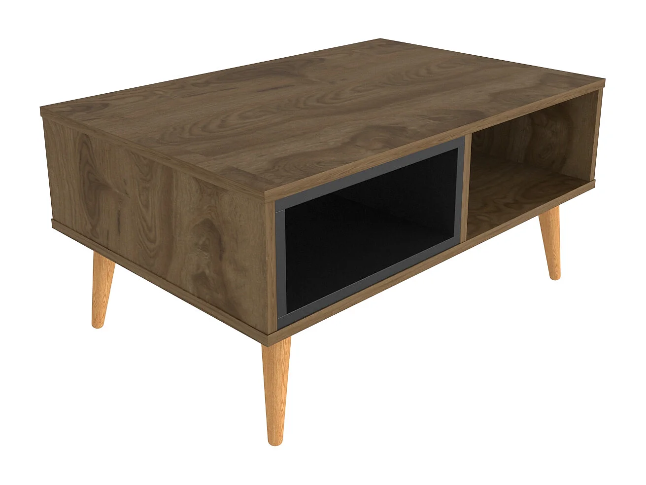 Table basse Oberon 90 x 60 cm – Design rectangulaire avec surface extensible (Oud et Noir)