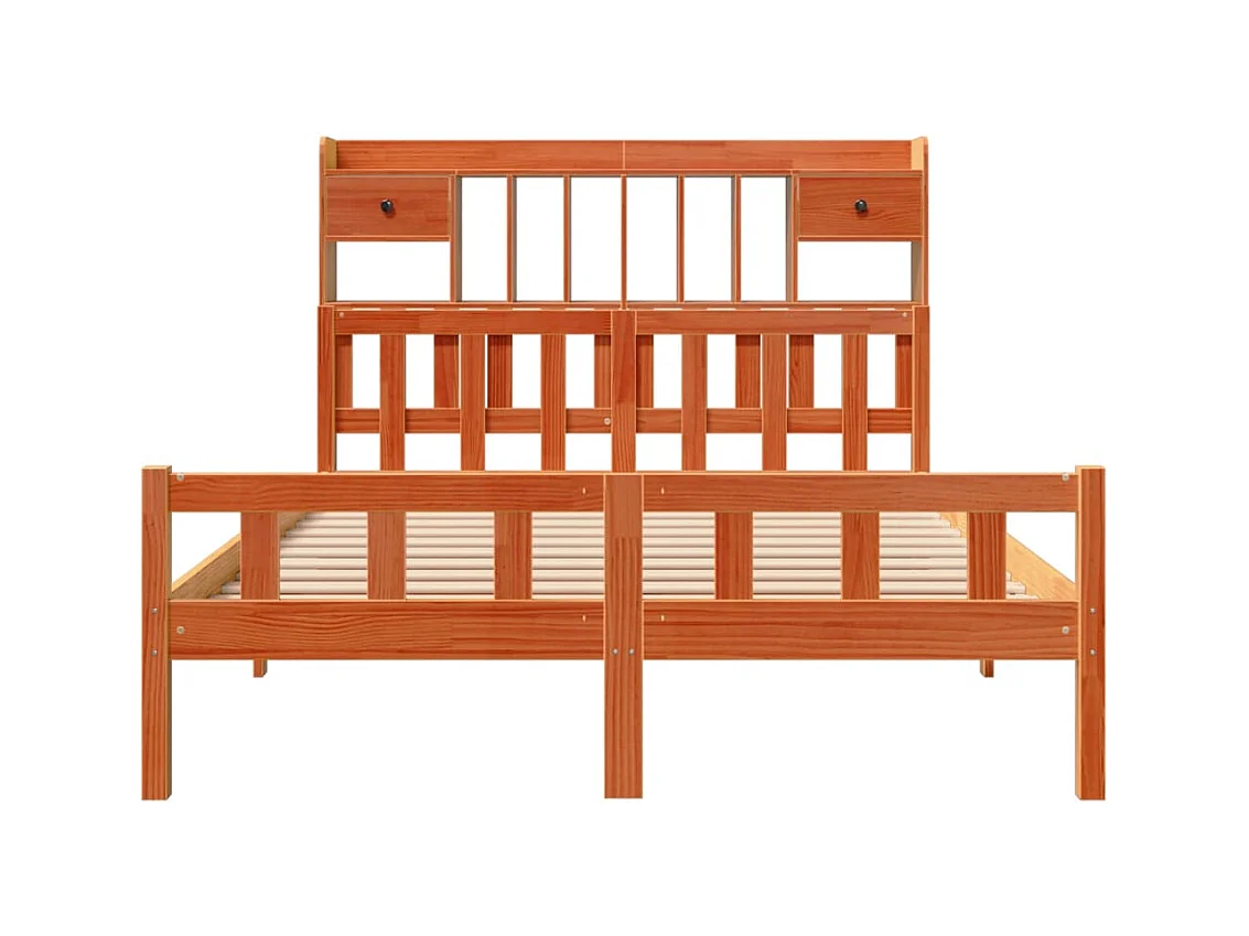 Lit bibliothèque sans matelas cire marron 150x200 cm pin massif