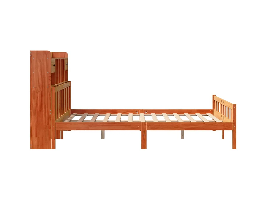 Lit bibliothèque sans matelas cire marron 150x200 cm pin massif