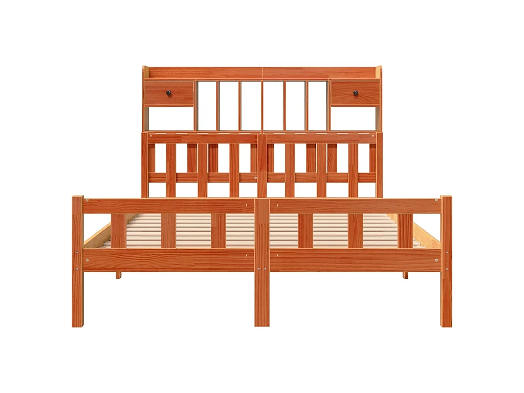 Lit bibliothèque sans matelas cire marron 150x200 cm pin massif