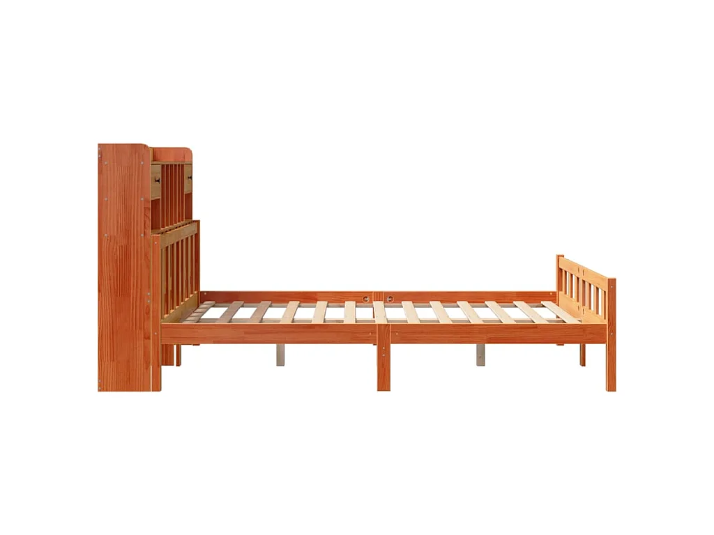 Lit bibliothèque sans matelas cire marron 150x200 cm pin massif