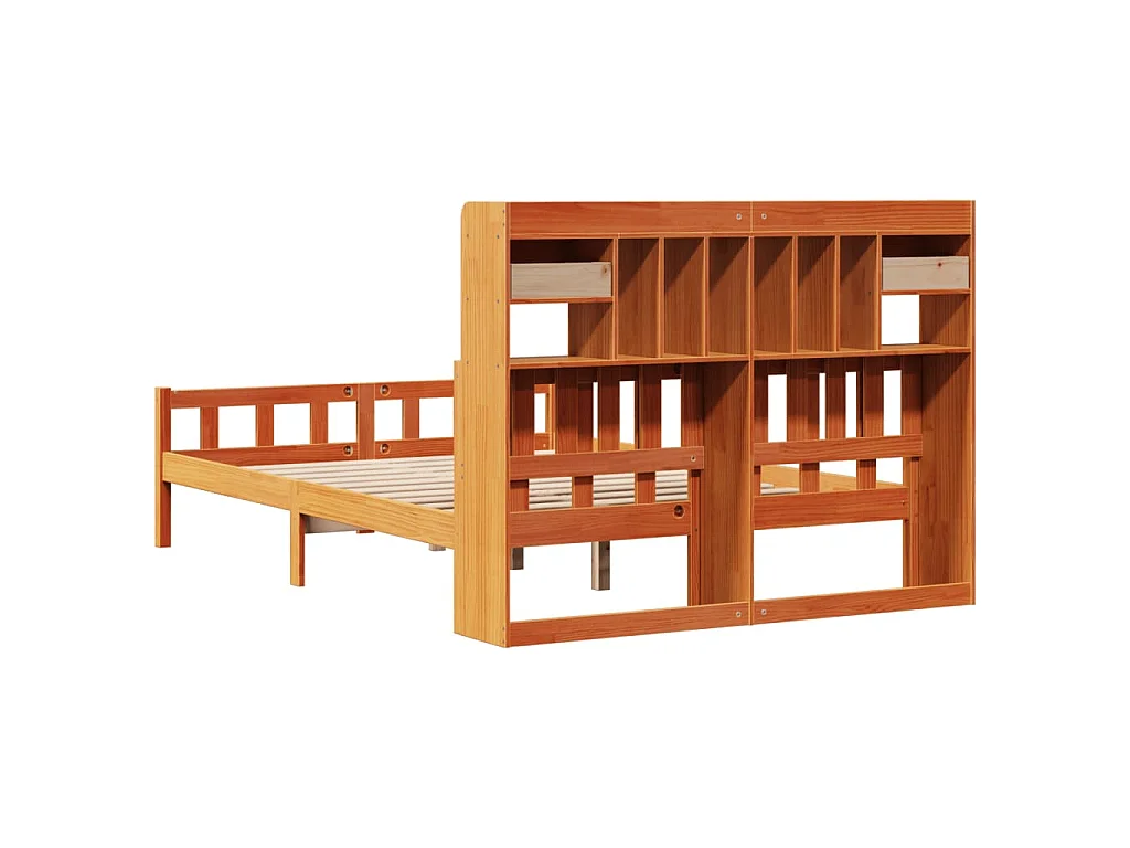 Lit bibliothèque sans matelas cire marron 150x200 cm pin massif