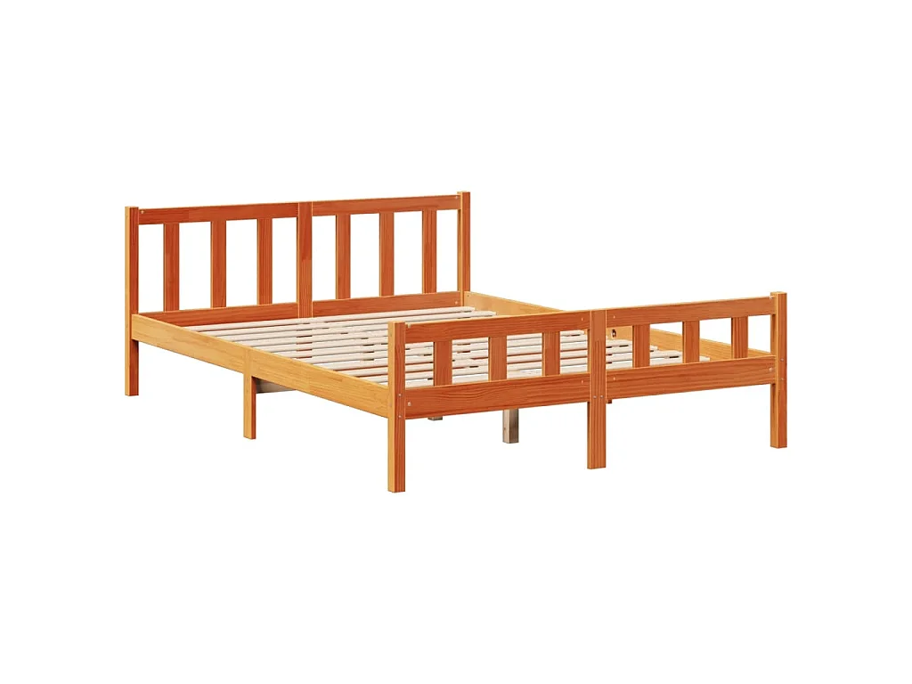 Lit bibliothèque sans matelas cire marron 150x200 cm pin massif