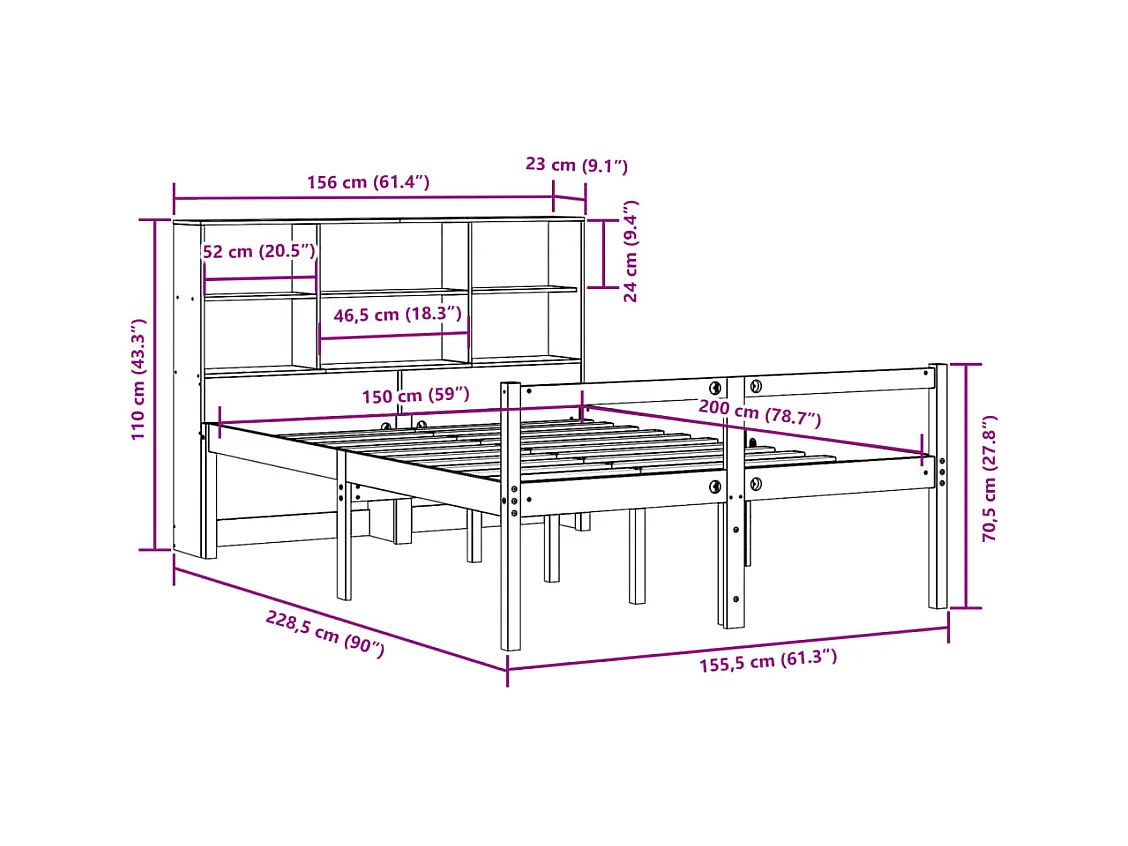 Letto Libreria senza Materasso Marrone Cera 150x200 cm Legno