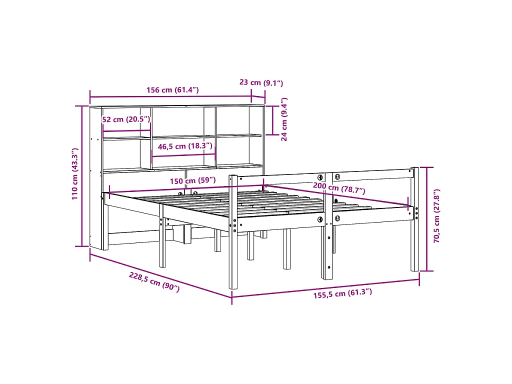 Letto Libreria senza Materasso Marrone Cera 150x200 cm Legno