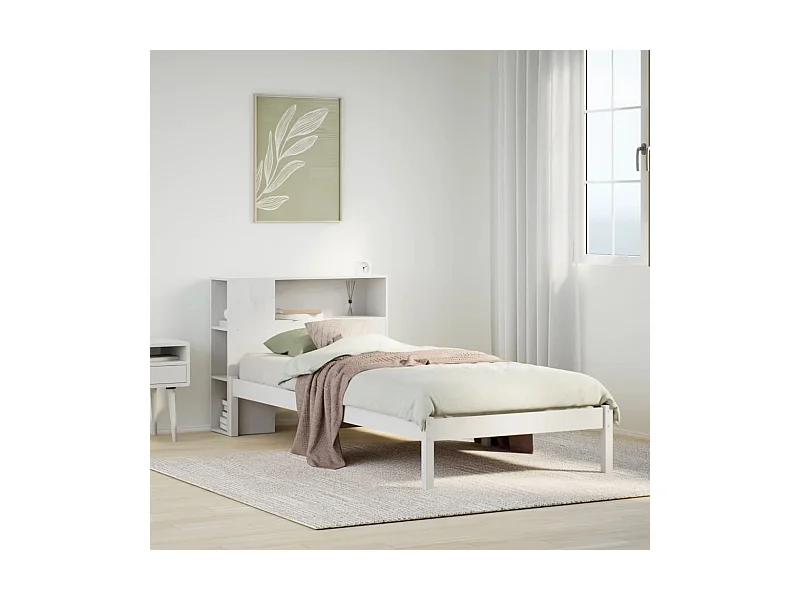 Lit bibliothèque sans matelas blanc 90x190cm bois de pin massif