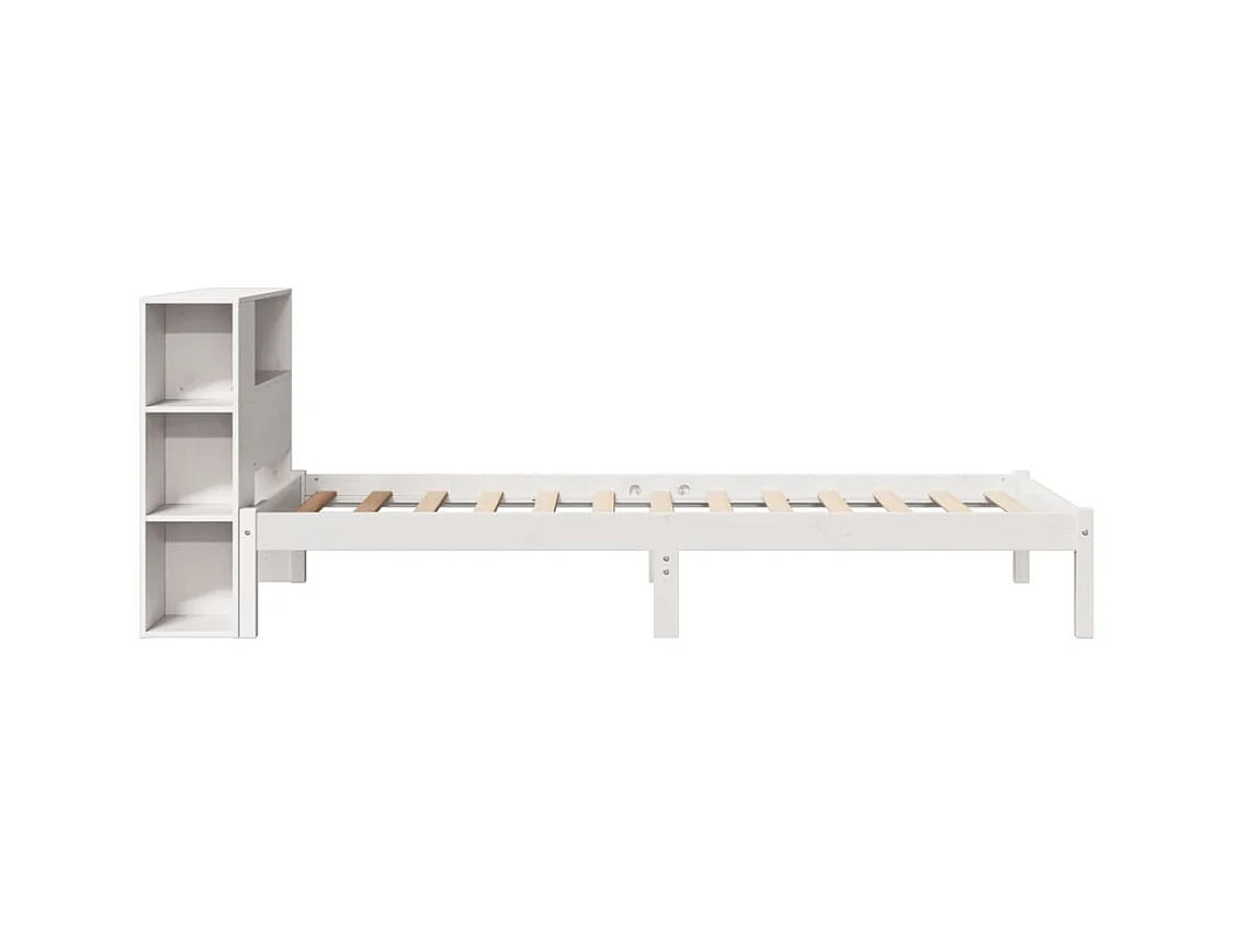 Lit bibliothèque sans matelas blanc 90x190cm bois de pin massif